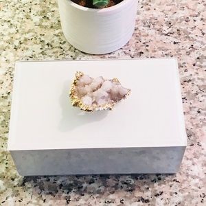 Quartz Crystal Geode White Mirrored Jewelry Box